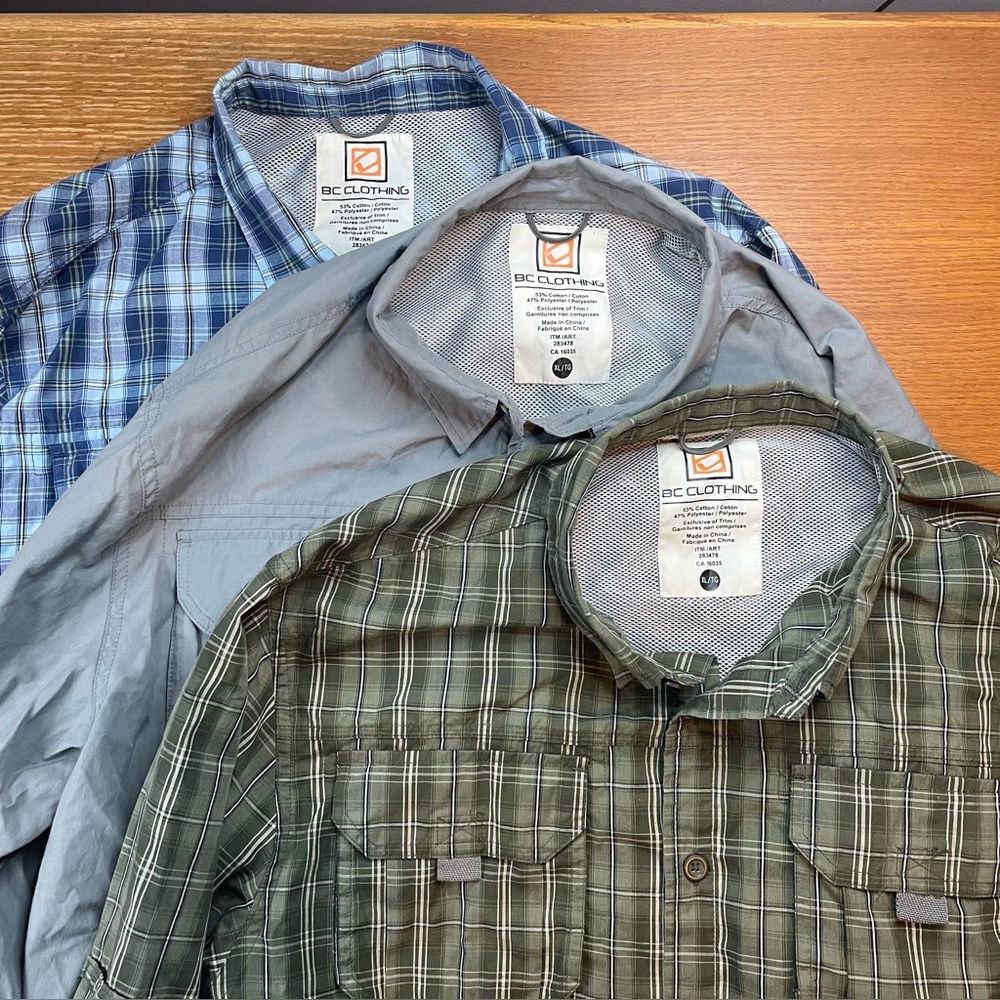 BC Clothing Expedition Shirts Lot Of 3 Mens XL Button Up Outdoor Hiking Vented